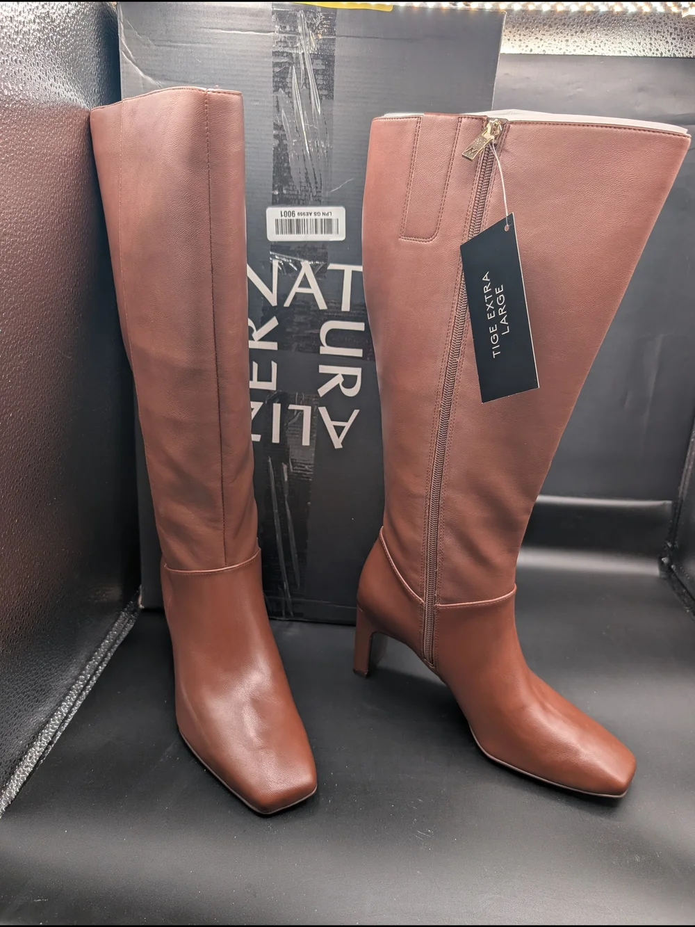 Naturalizer Women's Tall Brown Leather-Look Heeled Boots